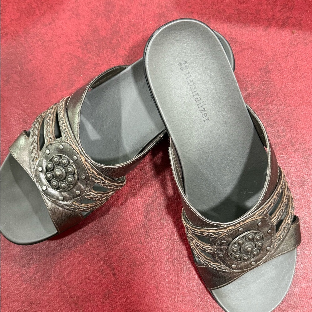 Naturalizer Black Slide Sandals with Textured Strap